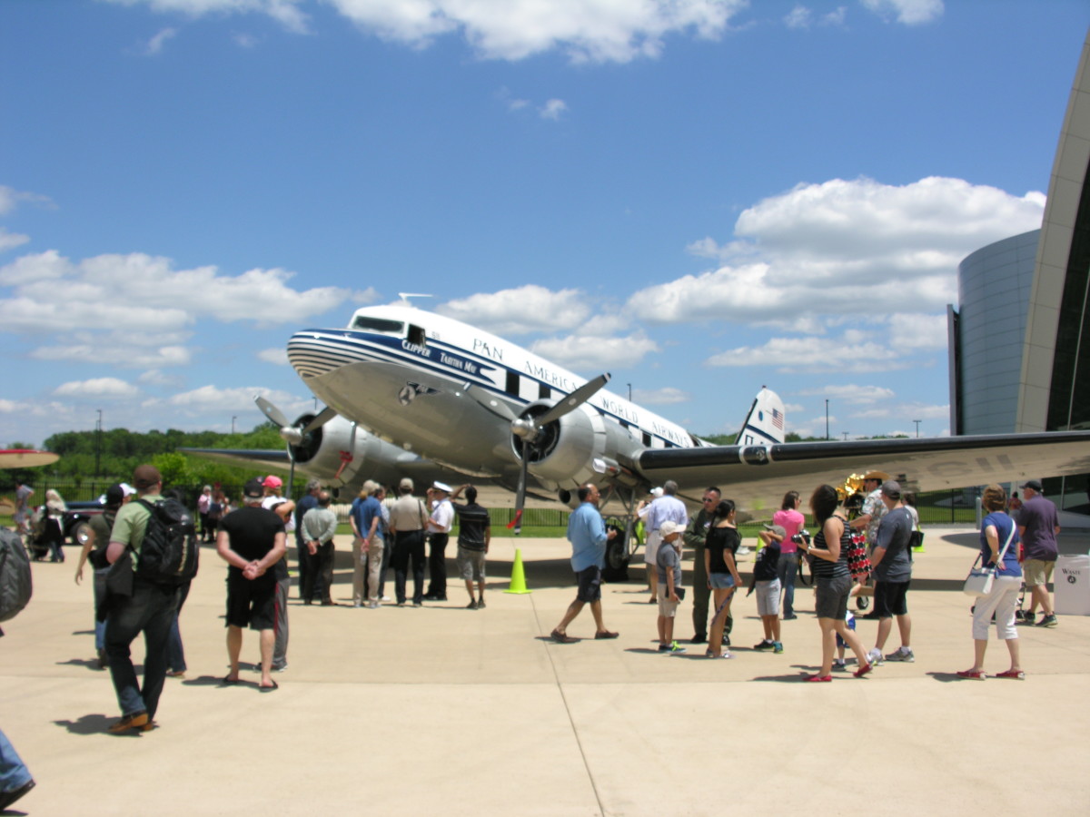 A DC-3 in Pan American markings outside the Udvar-Hazy Center at Dulles, VA, on family Day, June 2014.