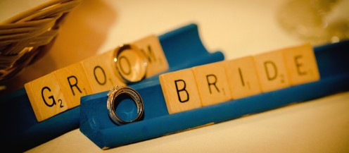 DIY Bride and Groom Table Decorations from Scrabble pieces. 