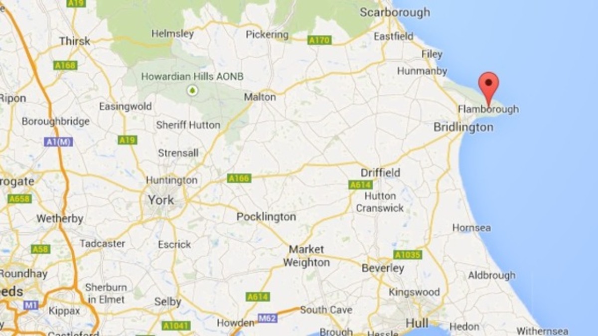 The location of Flamborough Head - from York via Driffield by road along the Yorkshire Wolds