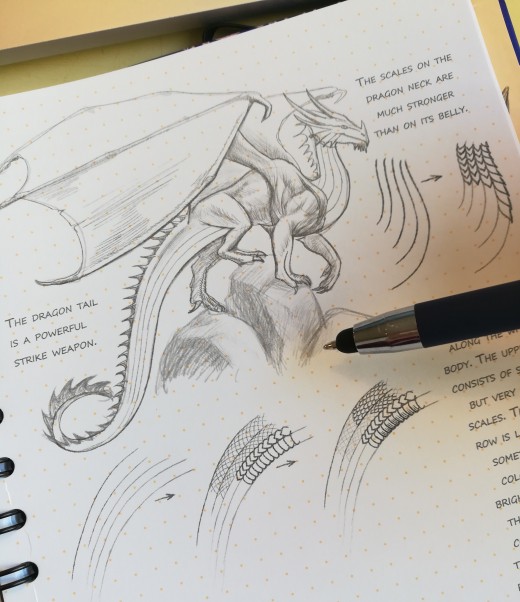 Putting scales on this guy was a challenge! About a third into the book, this was my favorite design of them all. You'll also get to draw an Asian dragon a few pages later!