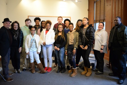 Frank Calo (left) and Julianne Neal with the students and fellow hosts, Melissa McCrary and Tylone Love.