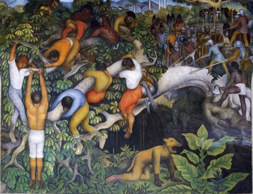 Mural "Crossing the Barranca," by Diego Riviera.  In the Cortez Palace, Cuernavaca