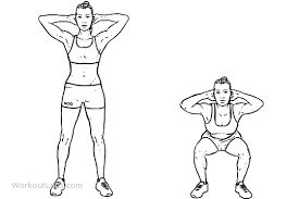 Body Weight squats for man or woman.thighs, hips and buttocks, quadriceps femoris muscle (vastus lateralis, vastus medialis, vastus intermedius and rectus femoris), hamstrings