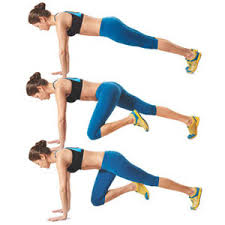 Mountain Climbers- get your heart rate up fast while also firing nearly every muscle group in the body—deltoids, biceps, triceps, chest, obliques, abdominals, quads, hamstrings and hip abductors.