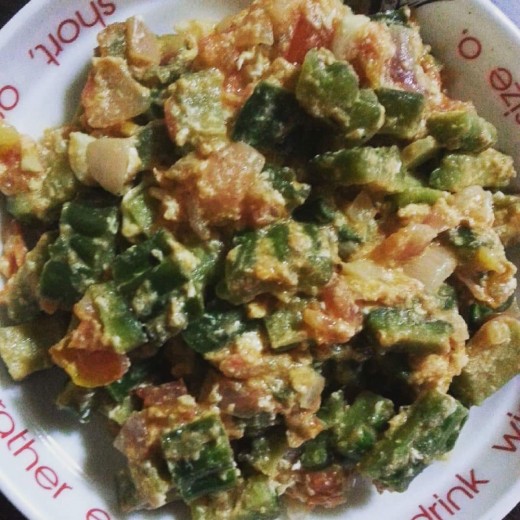 Ampalaya sauteed in tomatoes, with organic egg