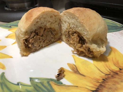 The inside of the pulled pork stuffed bun!