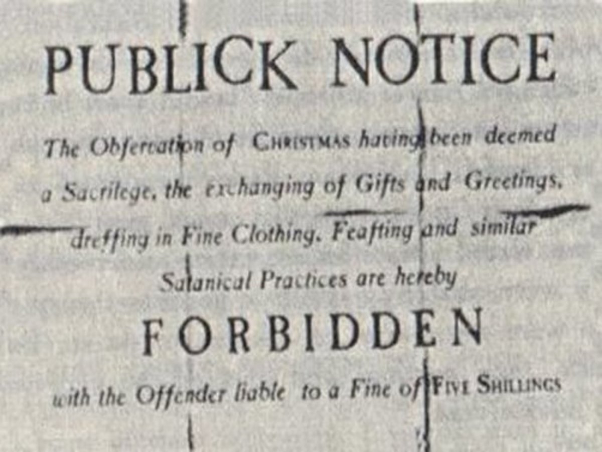 A public notice from 1659 in Boston, forbidding the celebration of Christmas. Feasting and other "Satanical practices" were subject to a fine of five shillings.