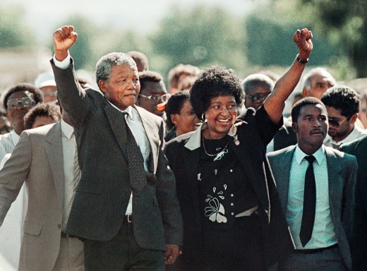 The iconic Nelson Mandela with his wife Winnie Mandela after being freed from Robben Island after 27 years in prison