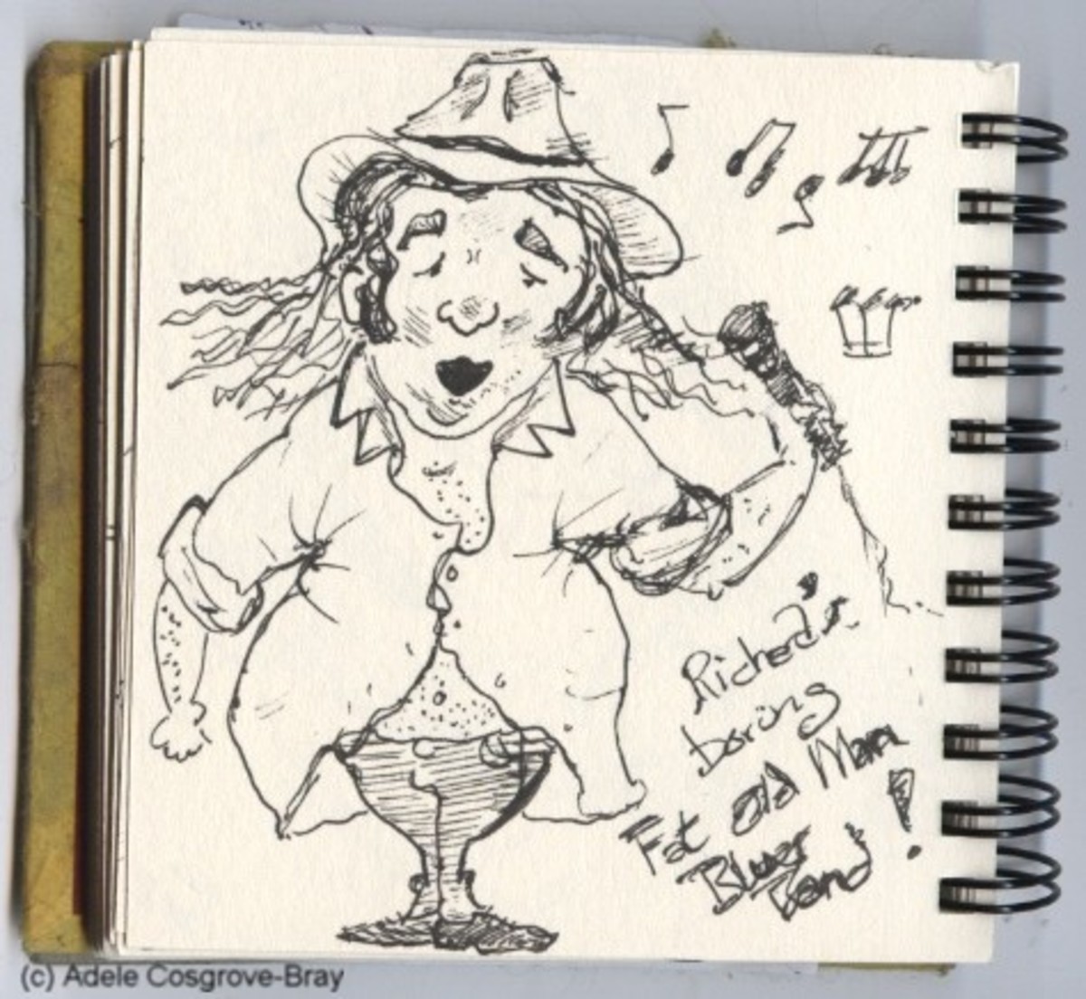 Sketches don't have to be serious. This ink drawing pokes fun at hubby's taste in music.