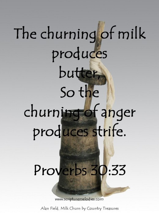 Proverbs 30:33:   For as churning cream produces butter, and as twisting the nose produces blood, so stirring up anger produces strife.