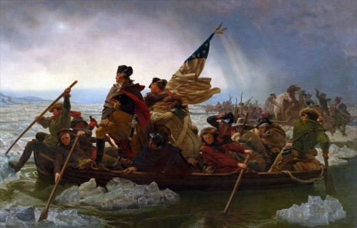 Washington Crossing the Delaware by Manuel Leutze.  Today the Delaware rarely freezes over by December 24.  In 1776 the Earth was going through a mini-ice age so the depiction of ice flows is historically accurate.
