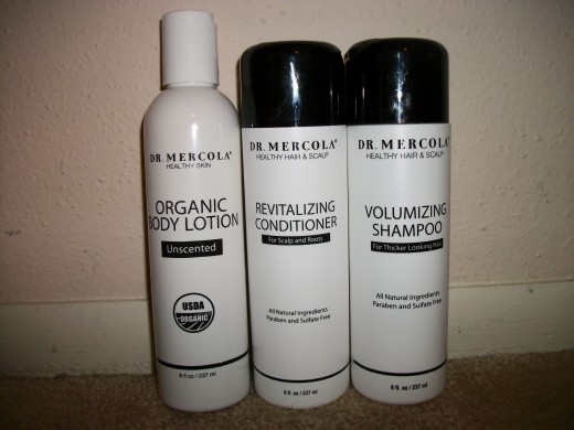 Dr. Mercola body lotion, shampoo, and conditioner
