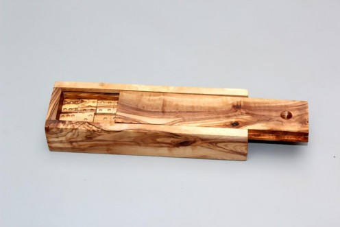 A hand crafted wooden game of dominoes