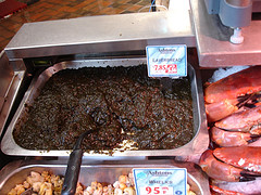 On Display at the Market. Note the adjacent crabs, another local Delicacy