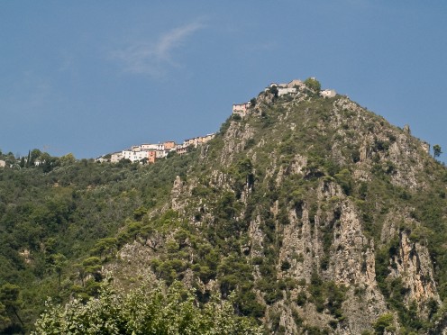 The perched village of Bonson (Alpes-Maritimes, France), seen from the Var valley.