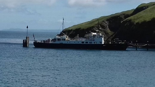 A closer shot of the MS Oldenburg at Lundy.