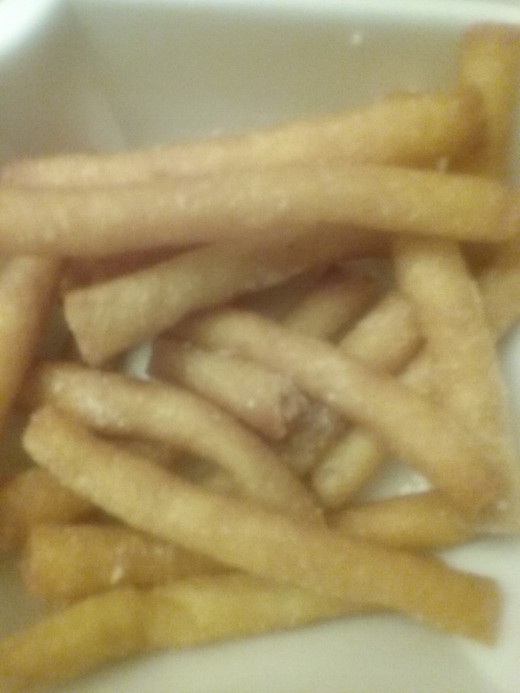 Sweet funnel cake fries, served warm. The funnel cake fries are a very delicious treat. 