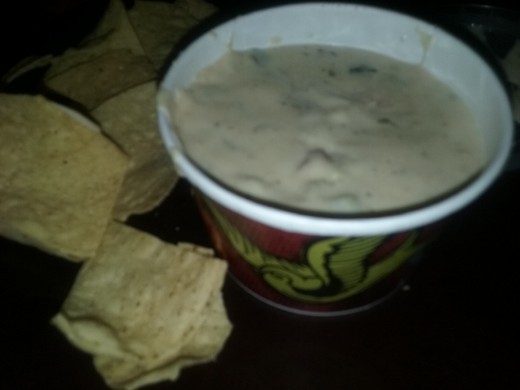 Chips and queso {cheese dip) from Qdoba Grill restaurant 