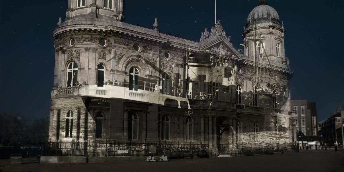 Light show for the start of City of Culture 2017 in Victoria Square when the city’s story was told flashed on buildings including the Maritime Museum and Feren’s Art Gallery
