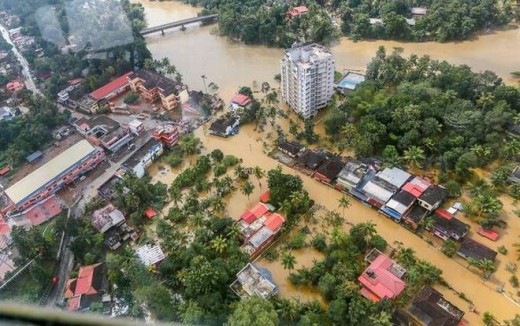 Flood-affected areas of Chengannur seen from an Indian Navy helicopter. PTI