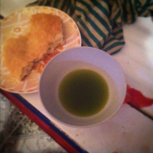 When olive oil is newly pressed, the oil is a beautiful green hue.  The flavor is slightly spicy and has a nice kick to it.  One of the best places to get olive oil is in Kelaa des Sraghna, a town outside of Marrakesh.  