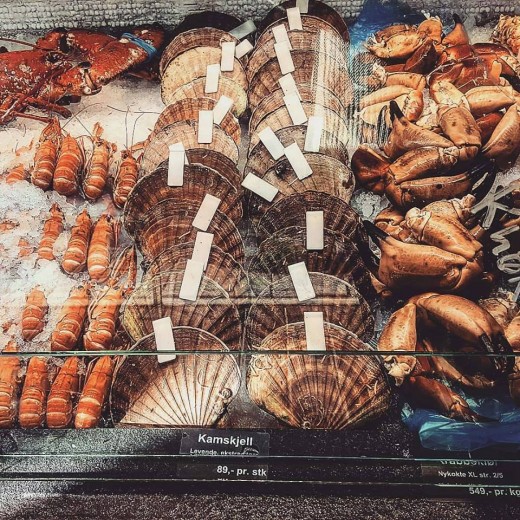 Just some of the offerings at a local fish market in Bergen.