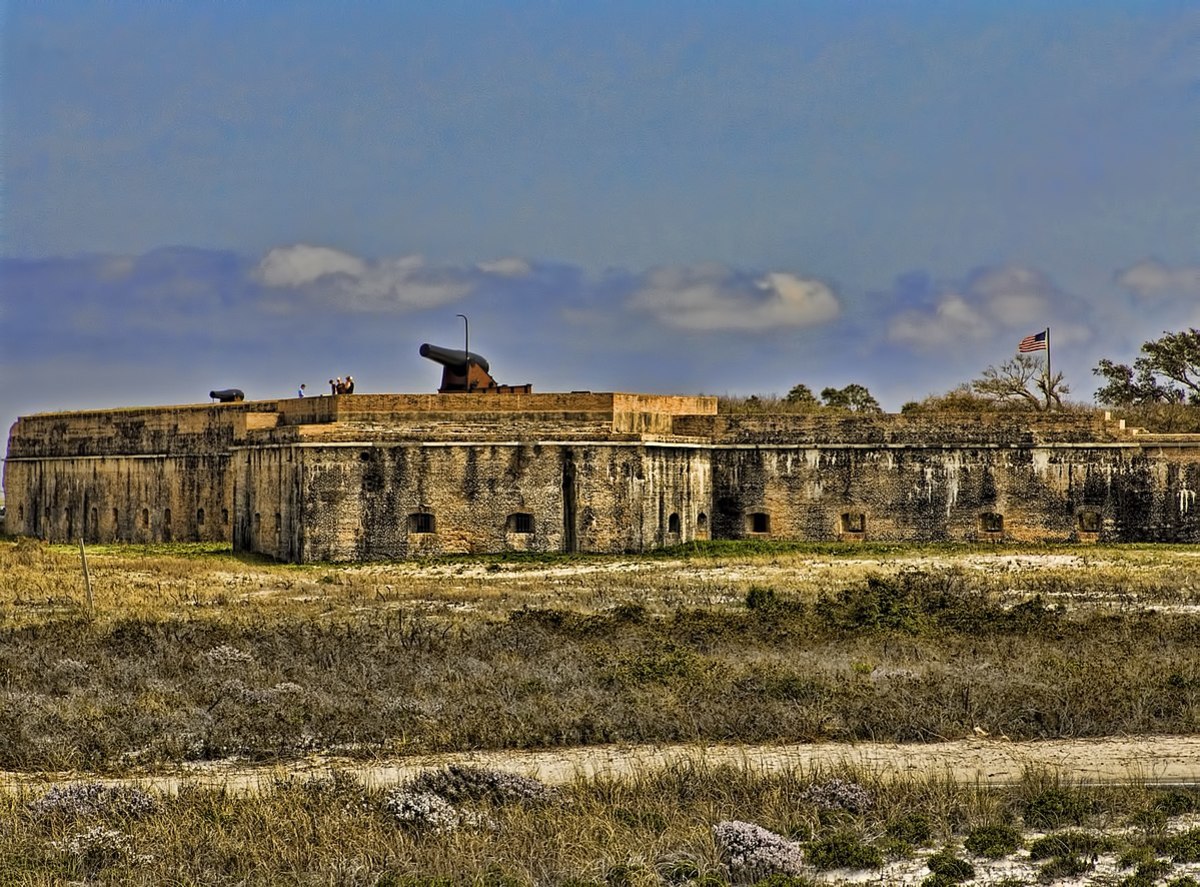 Exterior of Fort Pickens, a fort with five walls (pentagonal).