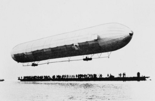 First Zeppelin Flight - July 2, 1900 on Lake Constance in Germany. Zeppelins like this one bombed Great Yarmouth base in England where Allinghan was stationed. (Source: Public domain photo courtesy of WikiPedia Commons)