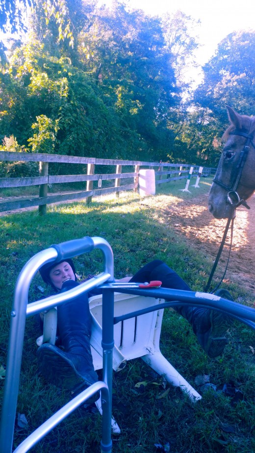 What a good little Tammy,didn't even spook when her goofy rider tipped her chair over backwards.
