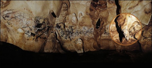 The Salle du Fond of the Chauvet Cave chambers, the photograph shows the location of The Venus and The Sorcerer