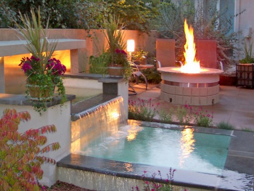 Patio with Fire and water features from Kim’s Design Lounge, http://www.kndesignsonline.com