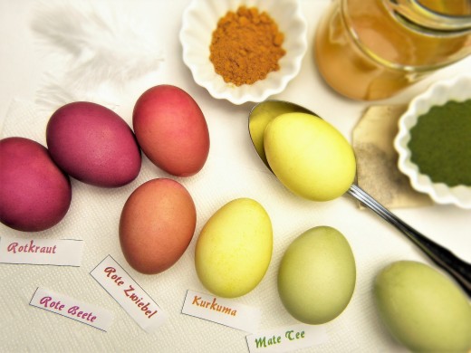 An assortment of colored eggs dyed with a coloring kit. 