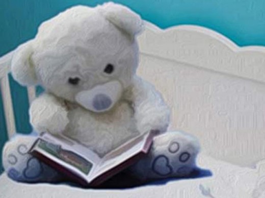Teddy Bear reading at bedtime