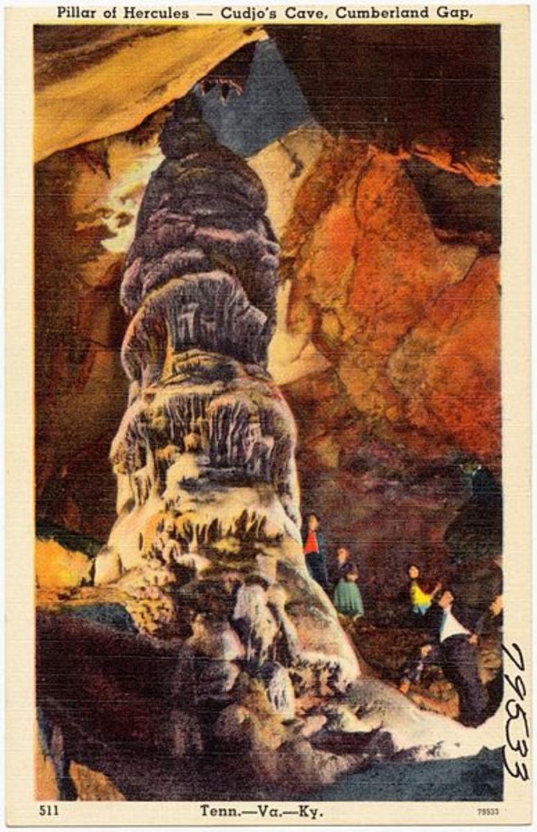 A postcard of the Pillar of Hercules within the Gap Cave (previously known as Cudjo's Cave).