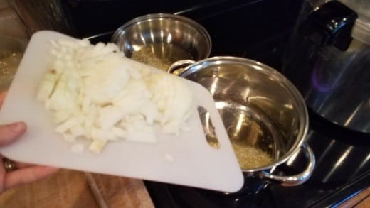Chop onions and dump them into your pot with melted butter.