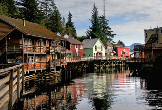 Creek Street Historic Boardwalk in the Downtown District, where the salmon run annually.