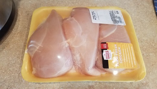 Fresh or frozen, all you need are three chicken breasts. But they will be harder to separate and take longer to cook if you don't thaw them at least a little. 