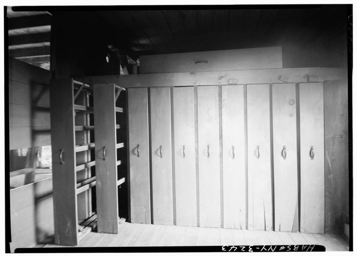 Laundry drying drawers, photographed in 1939. 