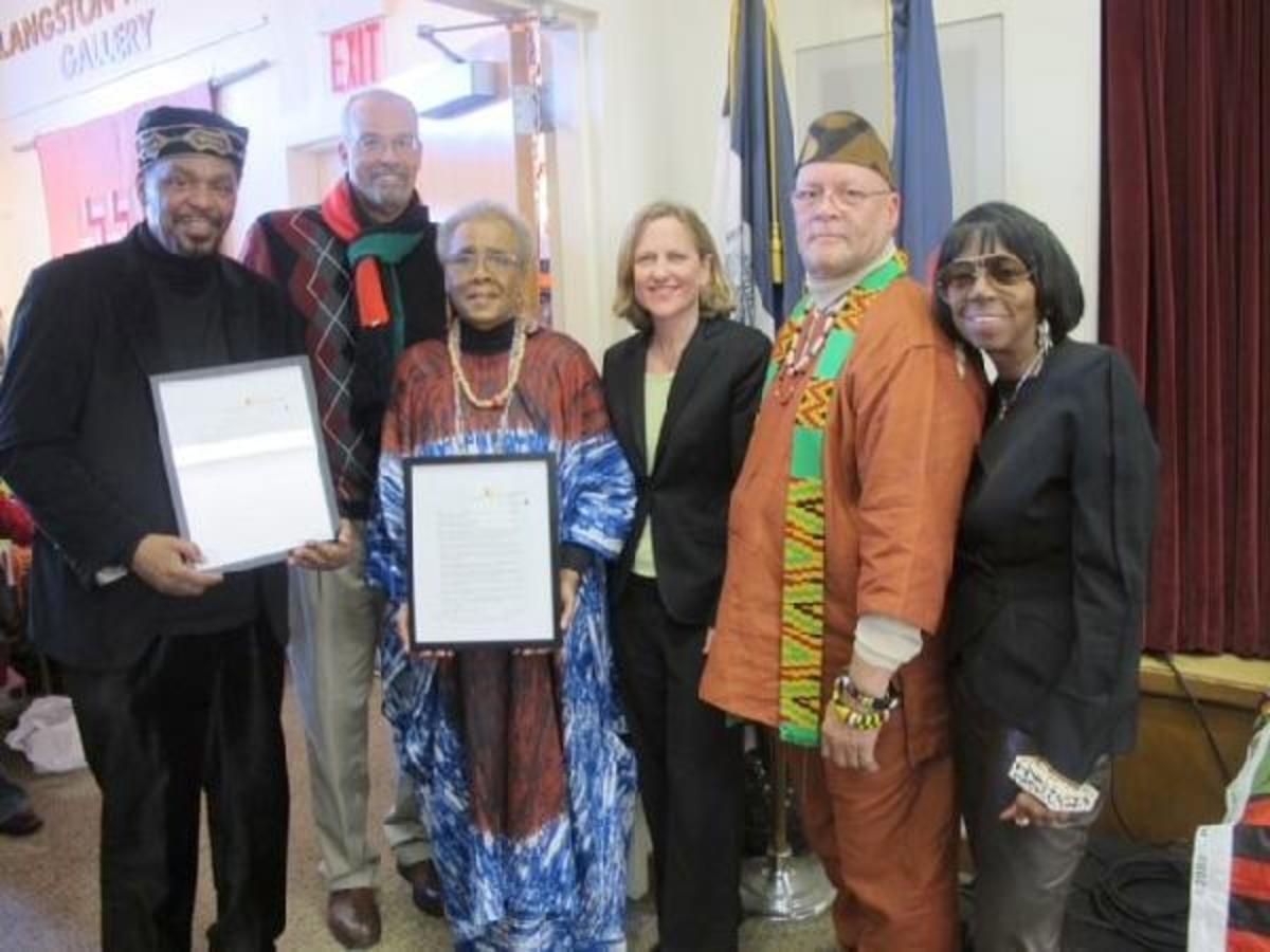 *Legendary New York radio broadcaster/poet/songwriter/recording artist (“The Crown“) Imhotep Gary Byrd and author/performing artist/educator Nana Camille Yarbrough were recipients of special awards presented by the Langston Hughes Library and Cultura