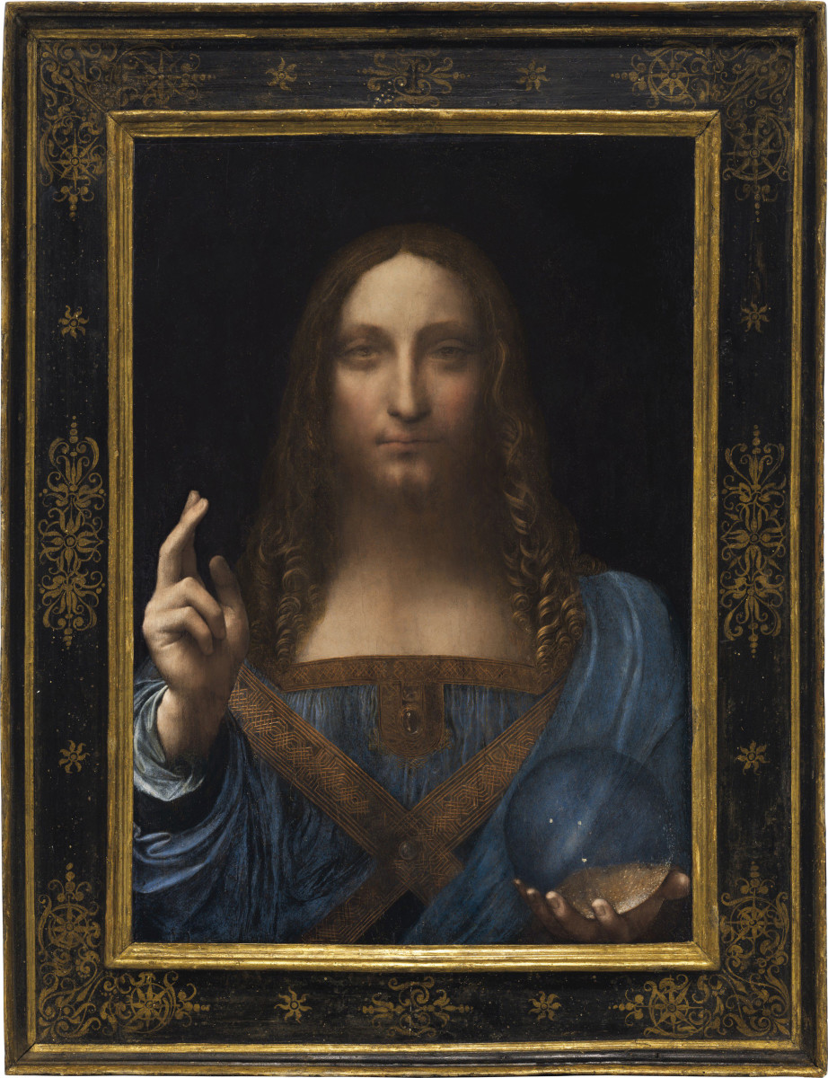 Leonardo da Vinci's Salvator Mundi, c.1500, oil on walnut (framed), broke records when it sold for $450,312,500 at auction.