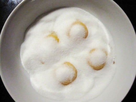 Egg yolks in salt/sugar mixture