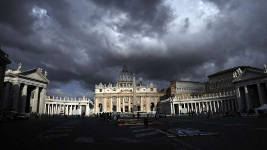 Rome headache. A big storm hangs above the Roman Catholic church, it is just like the weather storm that is in this picture, but this time is inside the church and their religious teachings, because the clergy is sinning and not following them.