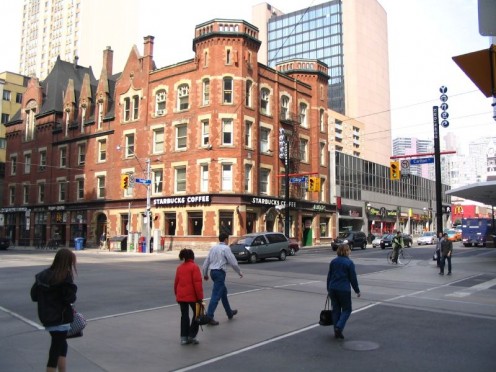 Northwest corner of Yonge and College Streets, Toronto, Canada. 