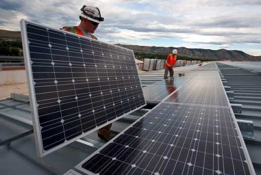 Solar panels pictured during installation.