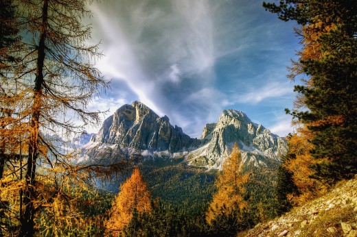 Photo of the Tofane mountains located in northern Italy. 