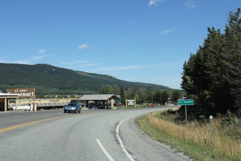 Looking north at the sign for w:St. Mary, Montana on U.S. Route 89. 
