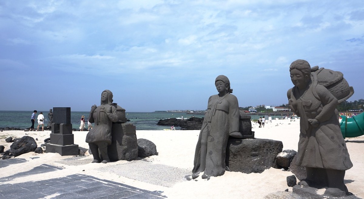 Statues on the beach.
