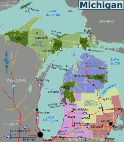 Wikivoyage map of Michigan regions