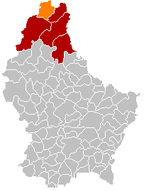 Map location of Troisvierges in Clervaux canton, Luxembourg.