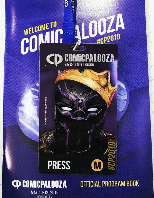 The press badge and program for the 2019 edition of Texas' largest pop culture and entertainment convention known as Comicpalooza.